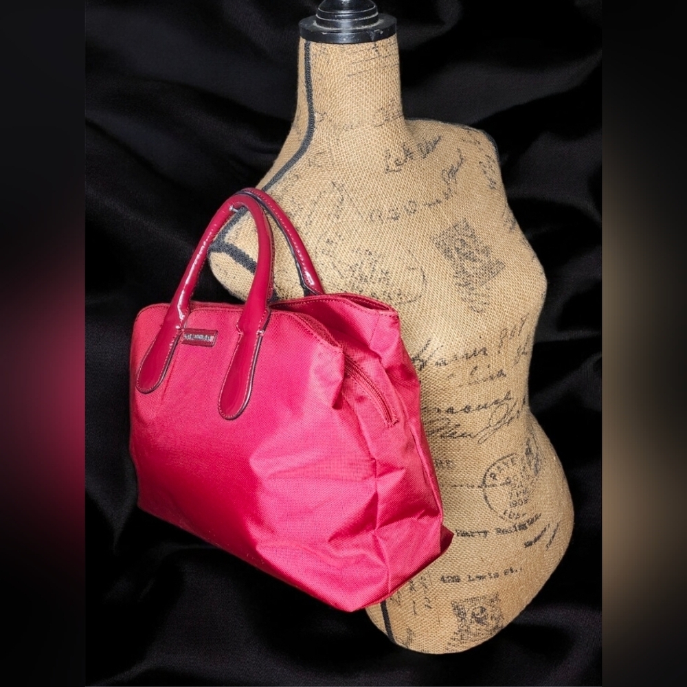 Elegant Dana Buchman Red Nylon Satchel With Patent Leather Trim NWOT